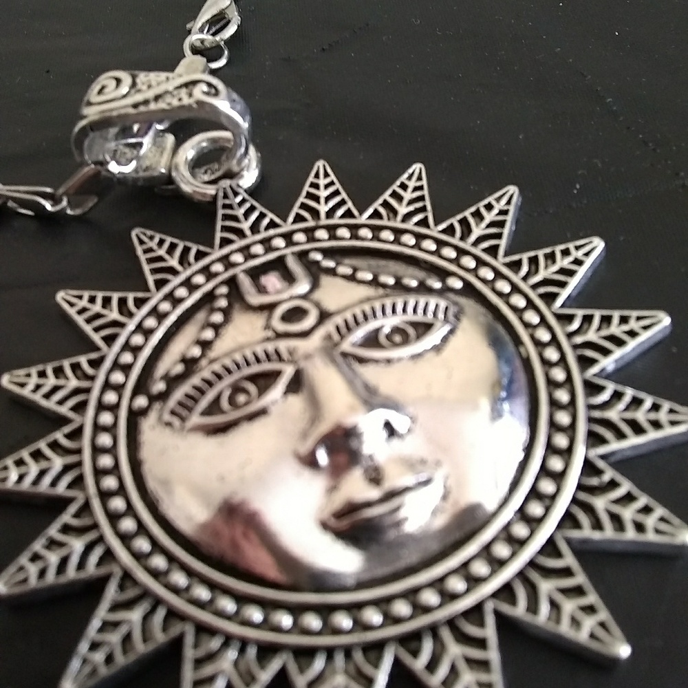 New Big Face Super Ancient Sun Silver Necklace 28" - Picture 6 of 6